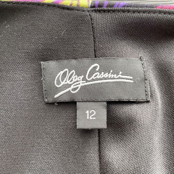 Oleg Cassini Long Sleeve Faux Wrap Dress Peacock Feathers Size 12 - Picture 5 of 6